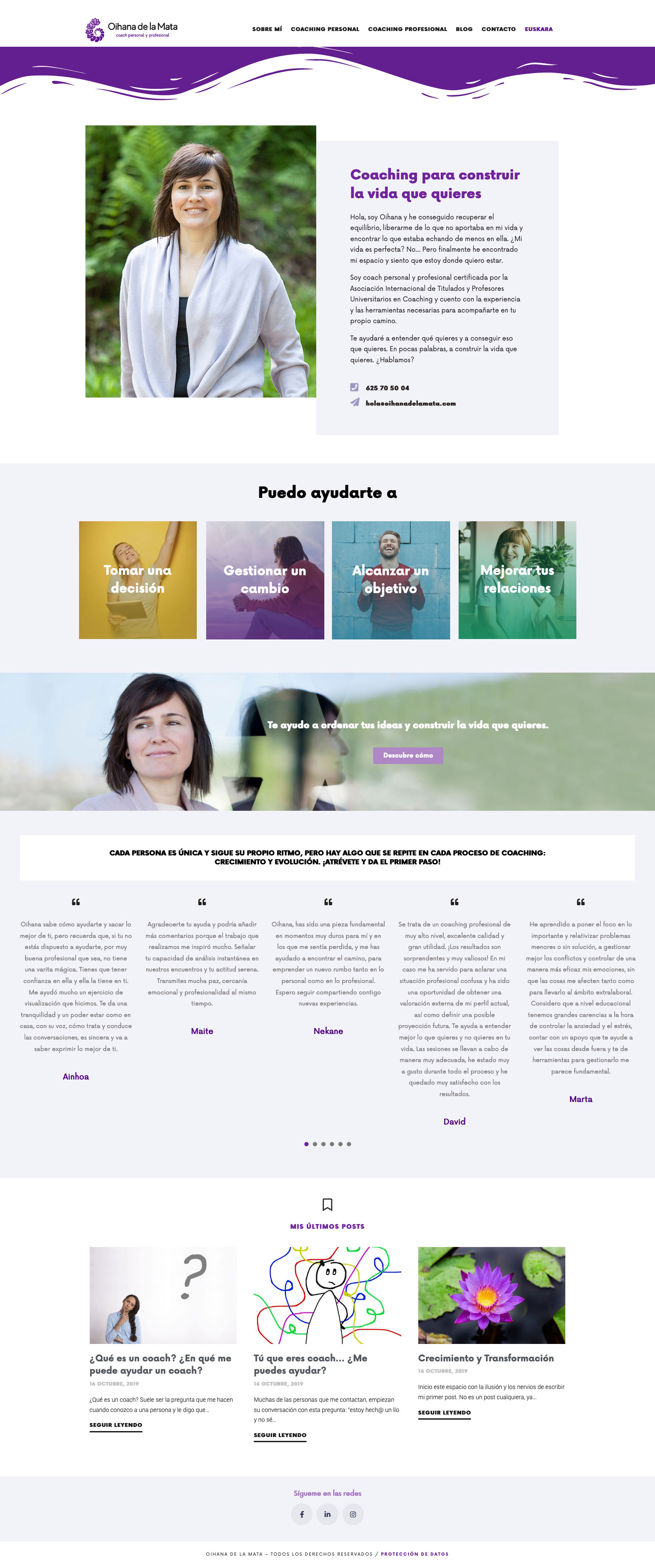 diseño web de Oihana de la Mata para marca personal y coaching